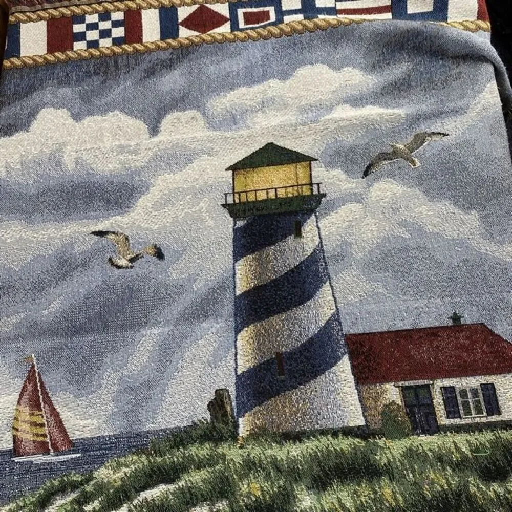 Coastal Sea Nautical Lighthouse Tapestry Wall Hanging 56X46.5